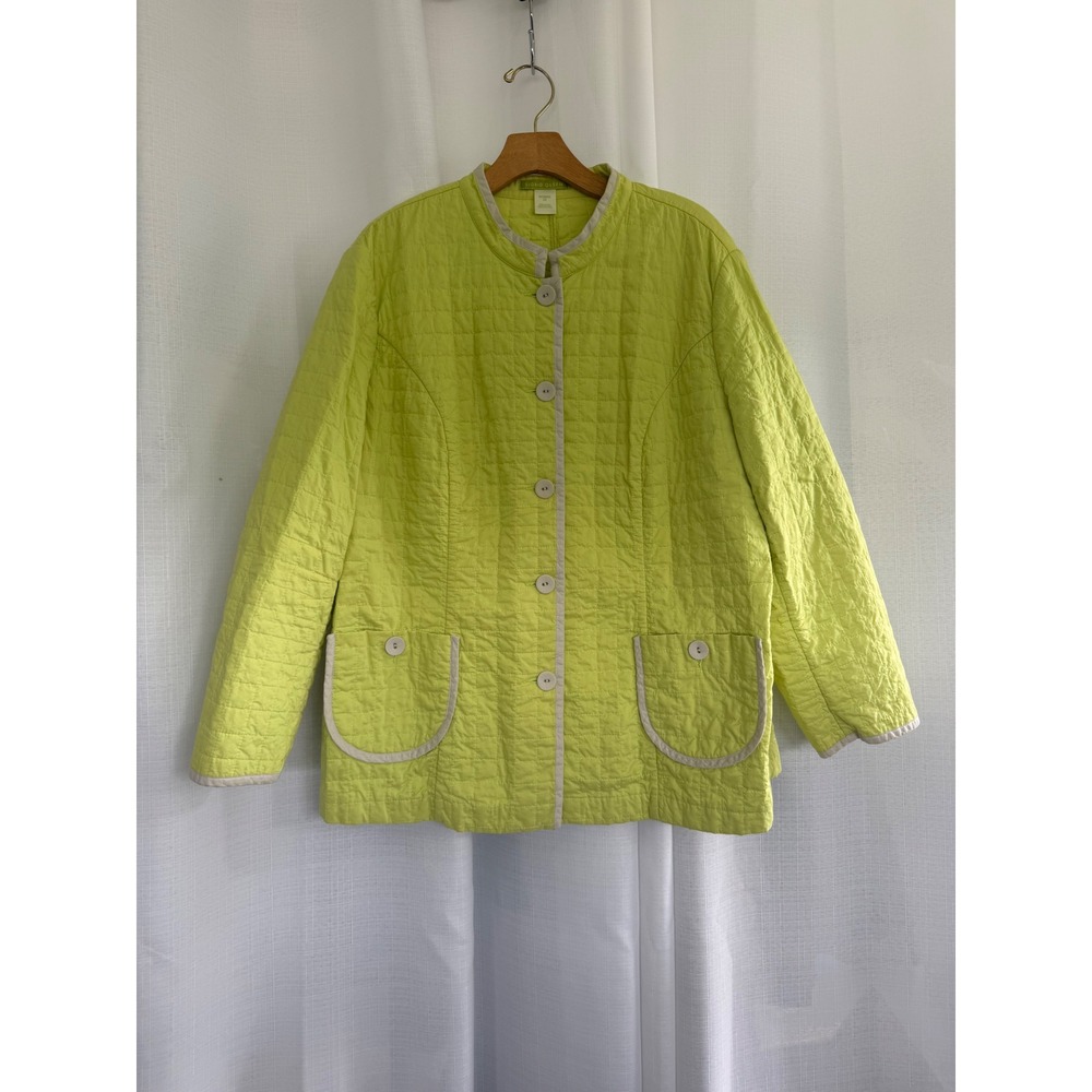 Sigrid Olsen Quilted Jacket Size 2X Lime Green Button Front